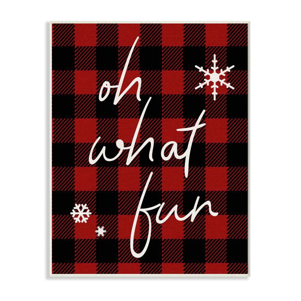 Stupell Industries Oh What Fun Christmas Holiday Red Plaid Word Design Wood Wall Art By Artist Daphne Polselli