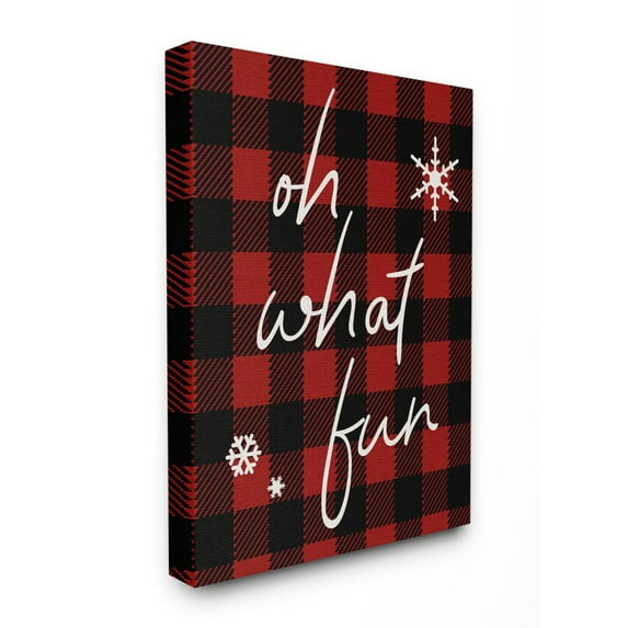Stupell Industries Oh What Fun Christmas Holiday Red Plaid Word DesignCanvas Wall Art By Artist Daphne Polselli