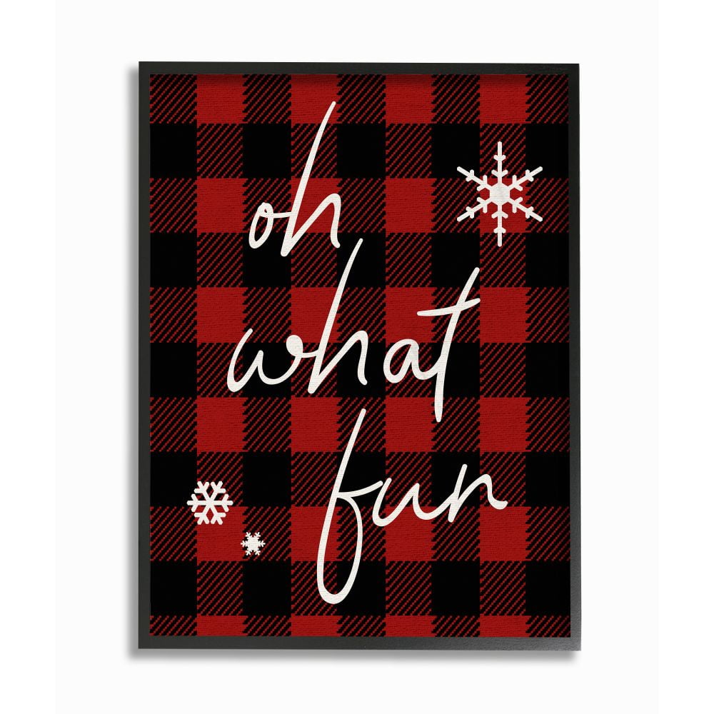 Stupell Industries Oh What Fun Christmas Holiday Red Plaid Word DesignFramed Wall Art By Artist Daphne Polselli