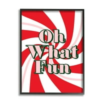 Stupell Industries Oh What Fun Festive Typography Peppermint Red Pattern Inspirational Painting Black Framed Art Print Wall Art, 11 x 14