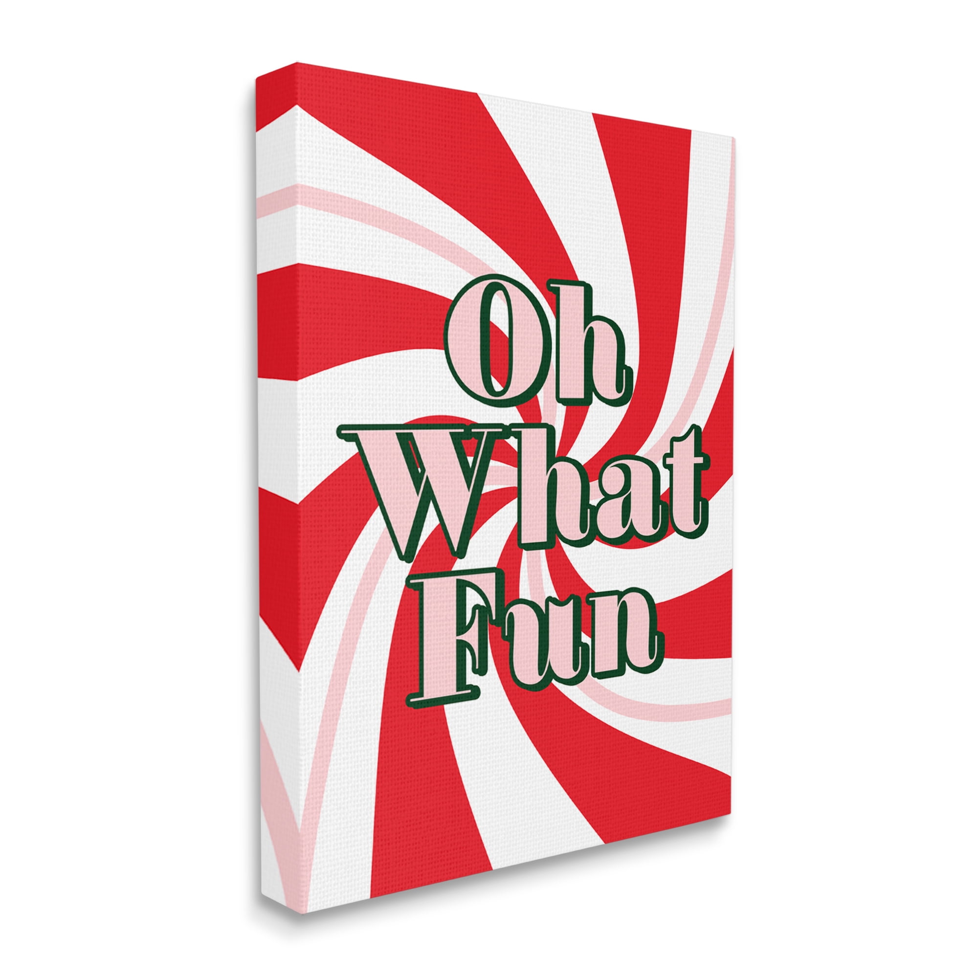 Stupell Industries Oh What Fun Festive Typography Peppermint Red Pattern Inspirational Painting Gallery Wrapped Canvas Print Wall Art, 24 x 30