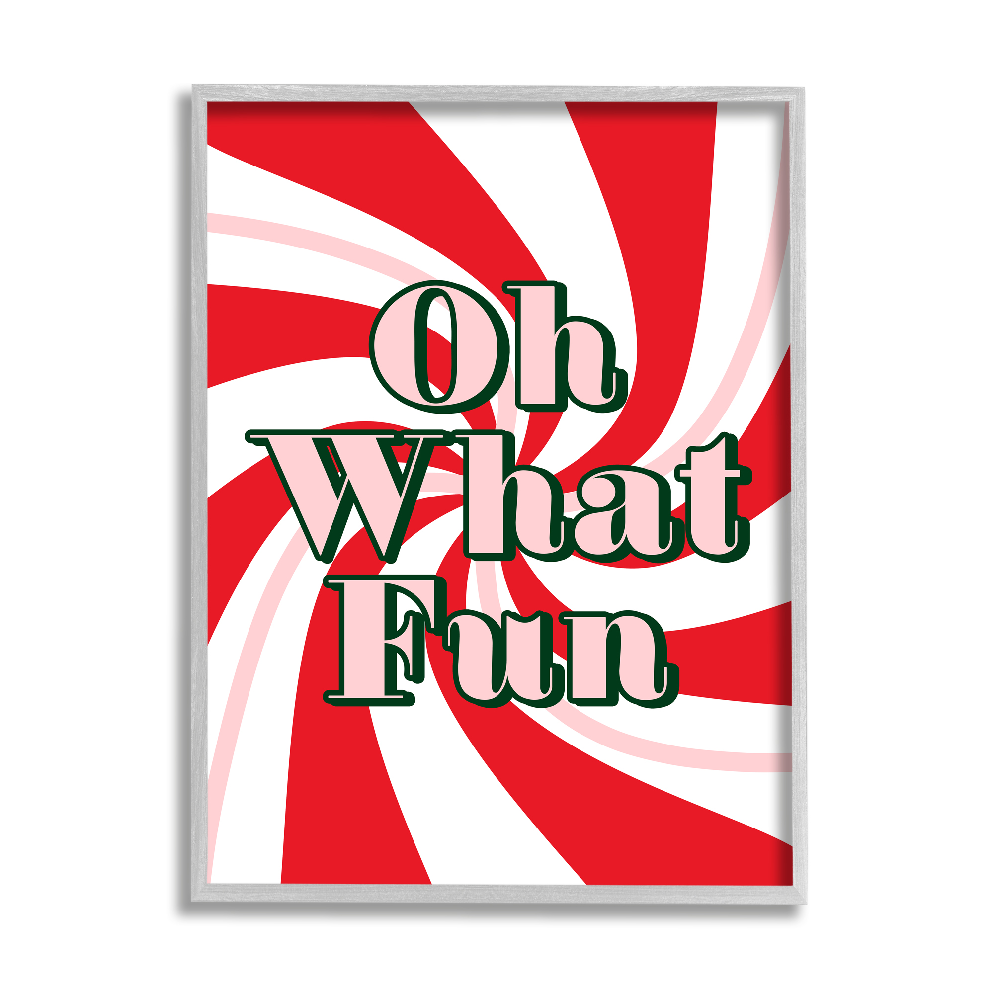 Stupell Industries Oh What Fun Festive Typography Peppermint Red Pattern Inspirational Painting Gray Framed Art Print Wall Art, 16 x 20