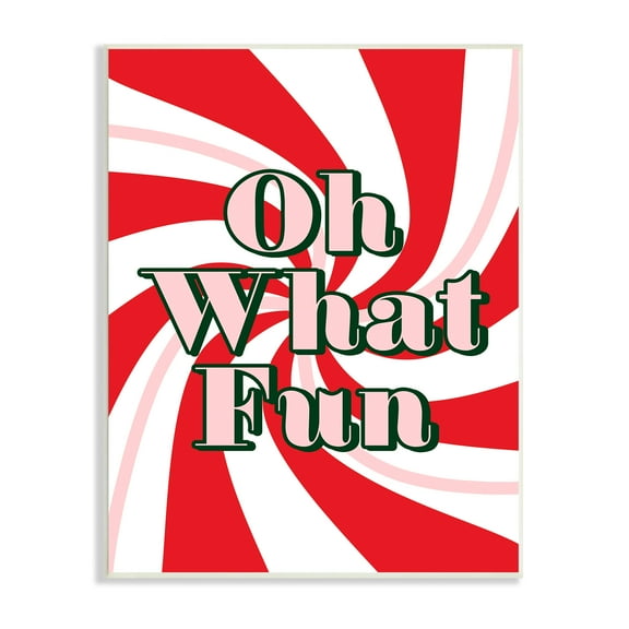 Stupell Industries Oh What Fun Festive Typography Peppermint Red Pattern Inspirational Painting Unframed Art Print Wall Art, 10 x 15