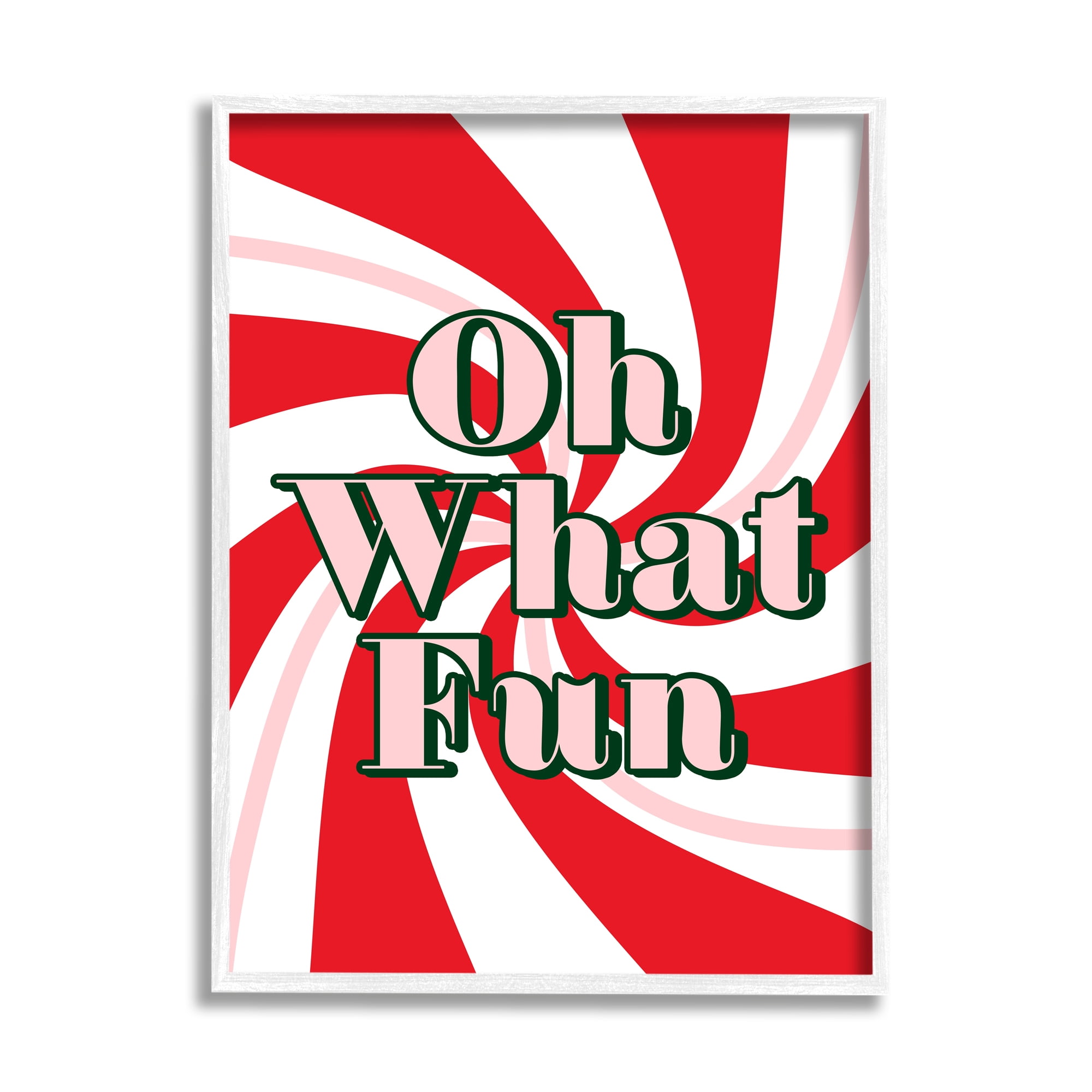 Stupell Industries Oh What Fun Festive Typography Peppermint Red Pattern Inspirational Painting White Framed Art Print Wall Art, 24 x 30