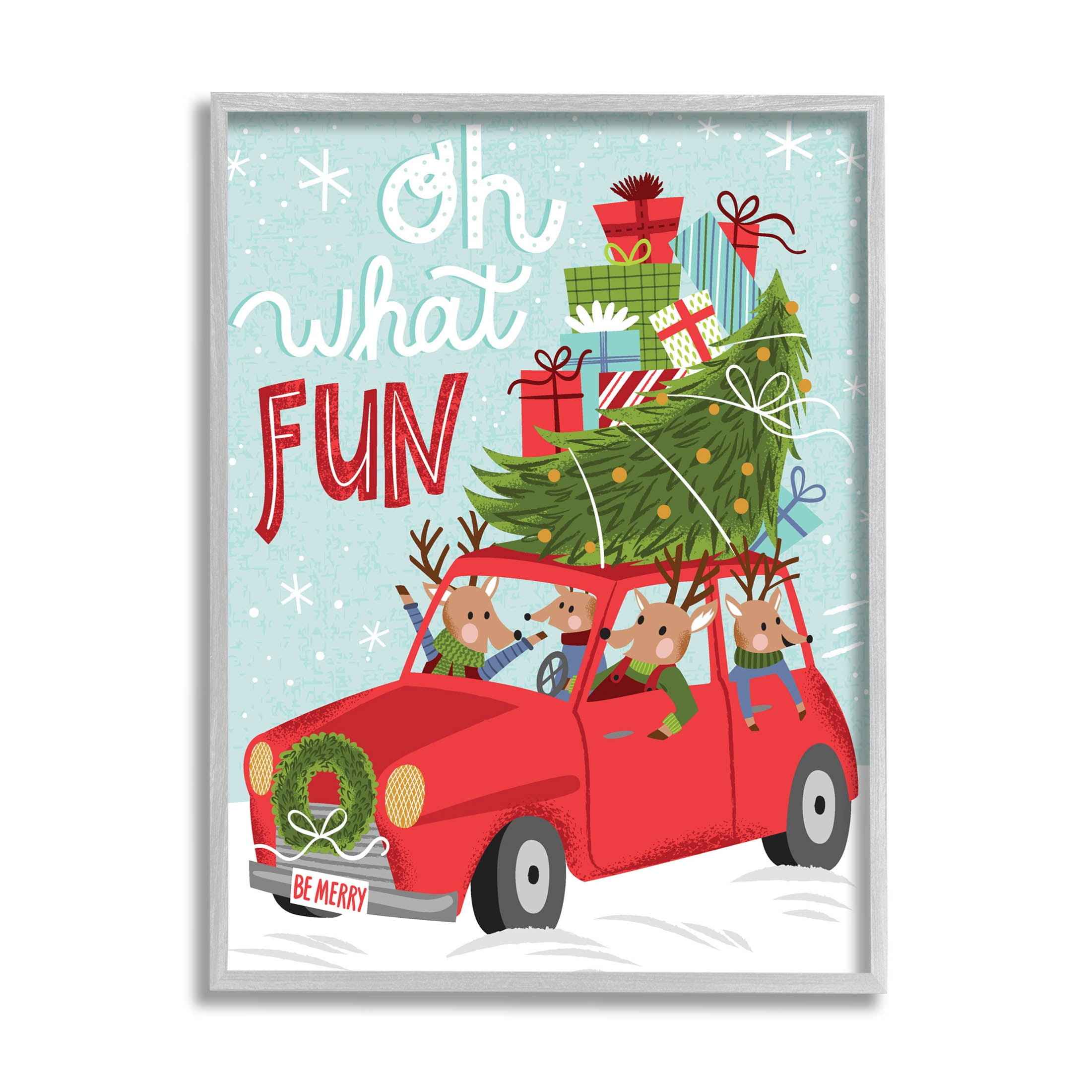 Stupell Industries Oh What Fun Holiday Car Graphic Art Gray Framed Art Print Wall Art, Design by Arrolynn Weiderhold