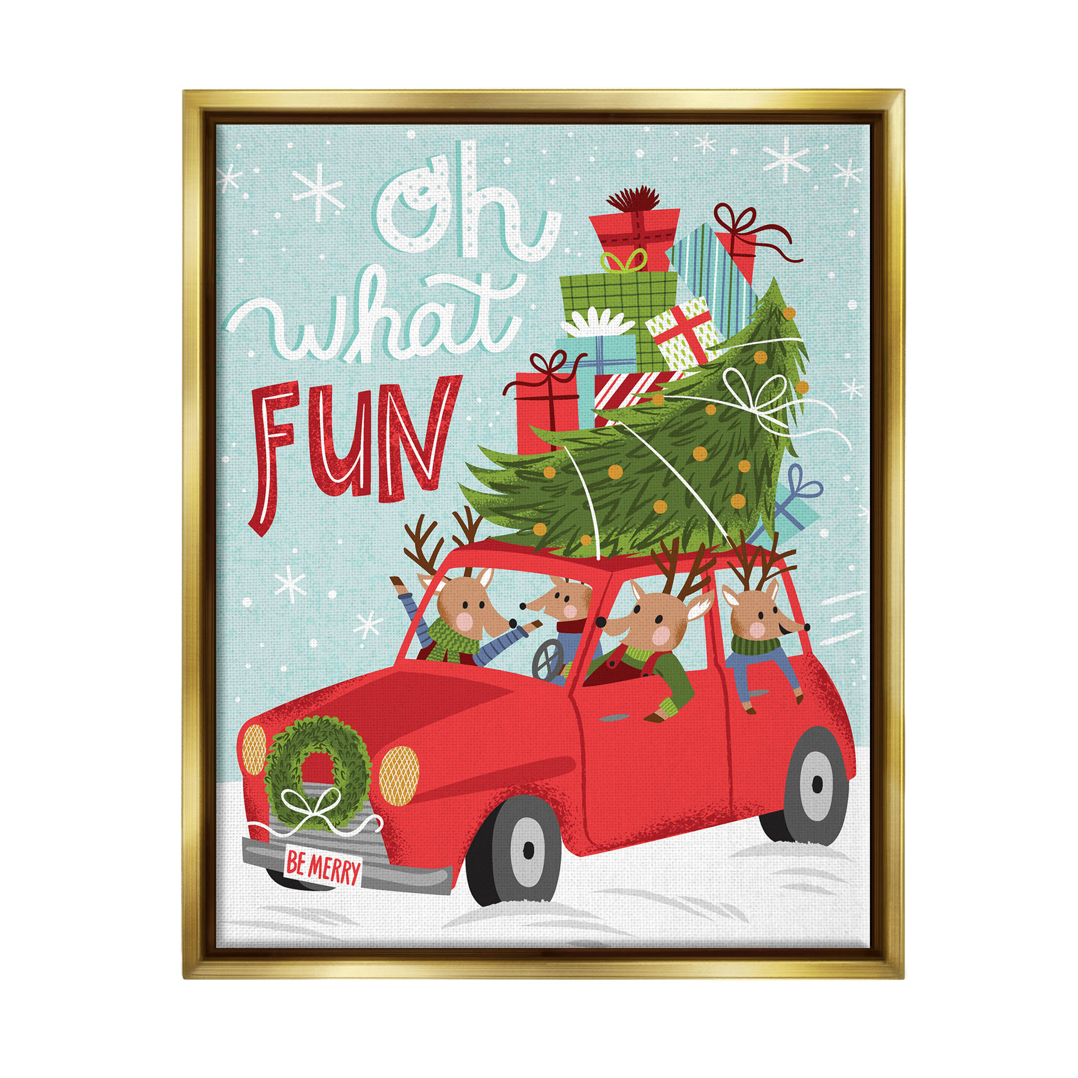 Stupell Industries Oh What Fun Holiday Car Graphic Art Metallic Gold Floating Framed Canvas Print Wall Art, Design by Arrolynn Weiderhold