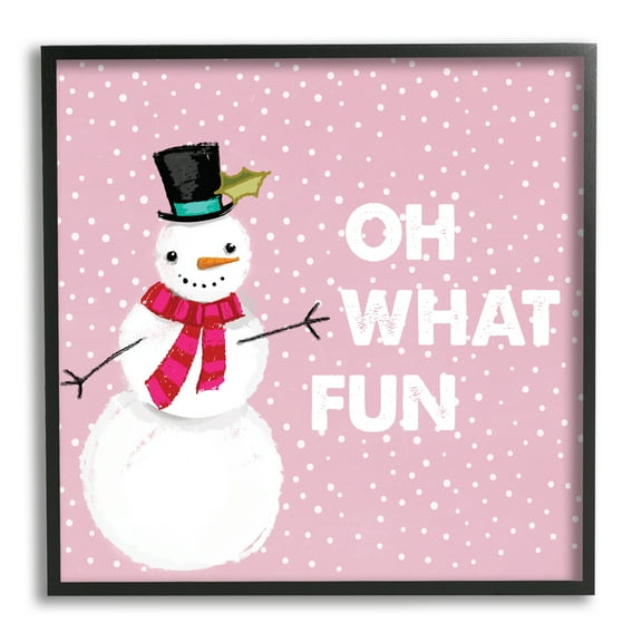 Stupell Industries Oh What Fun Pink Snowman Holiday Painting Black Framed Art Print Wall Art, 12 x 12