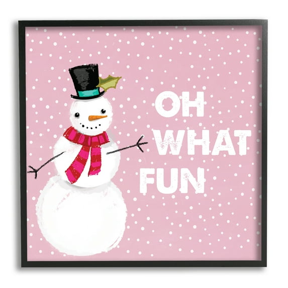 Stupell Industries Oh What Fun Pink Snowman Holiday Painting Black Framed Art Print Wall Art, 17 x 17