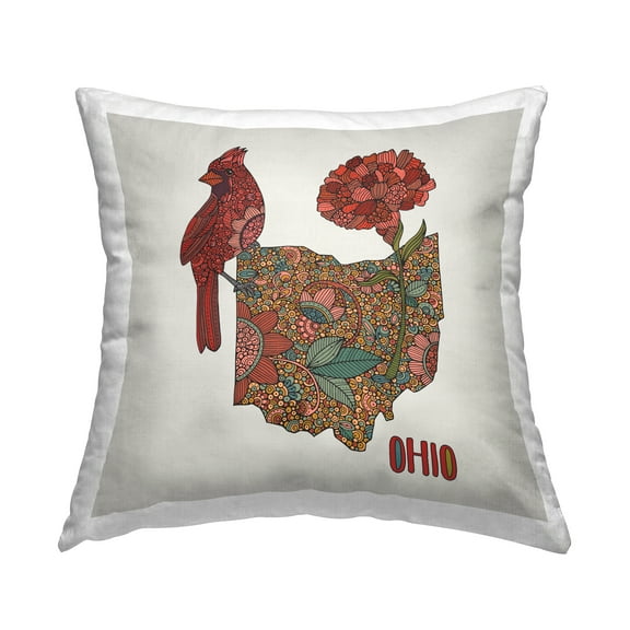 Stupell Industries Ohio Carnations State Bird Floral Square Decorative Printed Throw Pillow, 18 x 18,