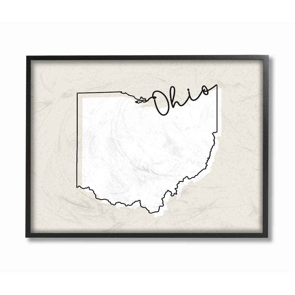 Stupell Industries Ohio Home State Map Neutral Print Design Framed Giclee Texturized Art by Daphne Polselli
