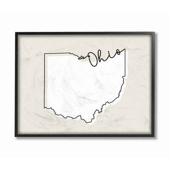 Stupell Industries Ohio Home State Map Neutral Print Design Framed Giclee Texturized Art by Daphne Polselli