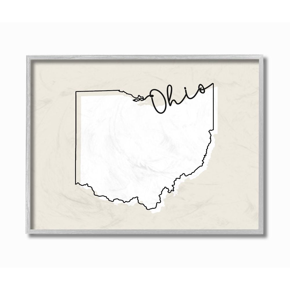 Stupell Industries Ohio Home State Map Neutral Print Design Gray Farmhouse Rustic Framed Giclee Texturized Art by Daphne Polselli