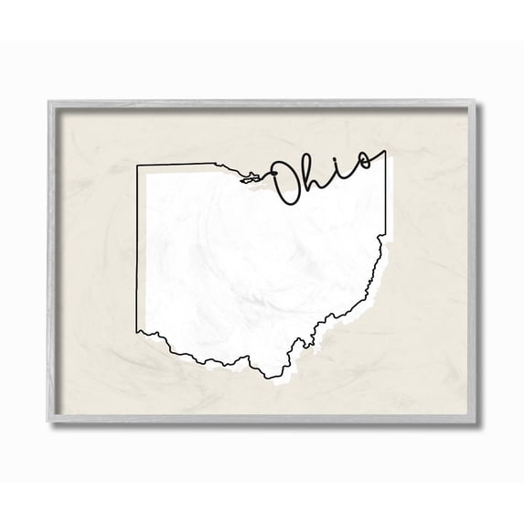 Stupell Industries Ohio Home State Map Neutral Print Design Gray Farmhouse Rustic Framed Giclee Texturized Art by Daphne Polselli