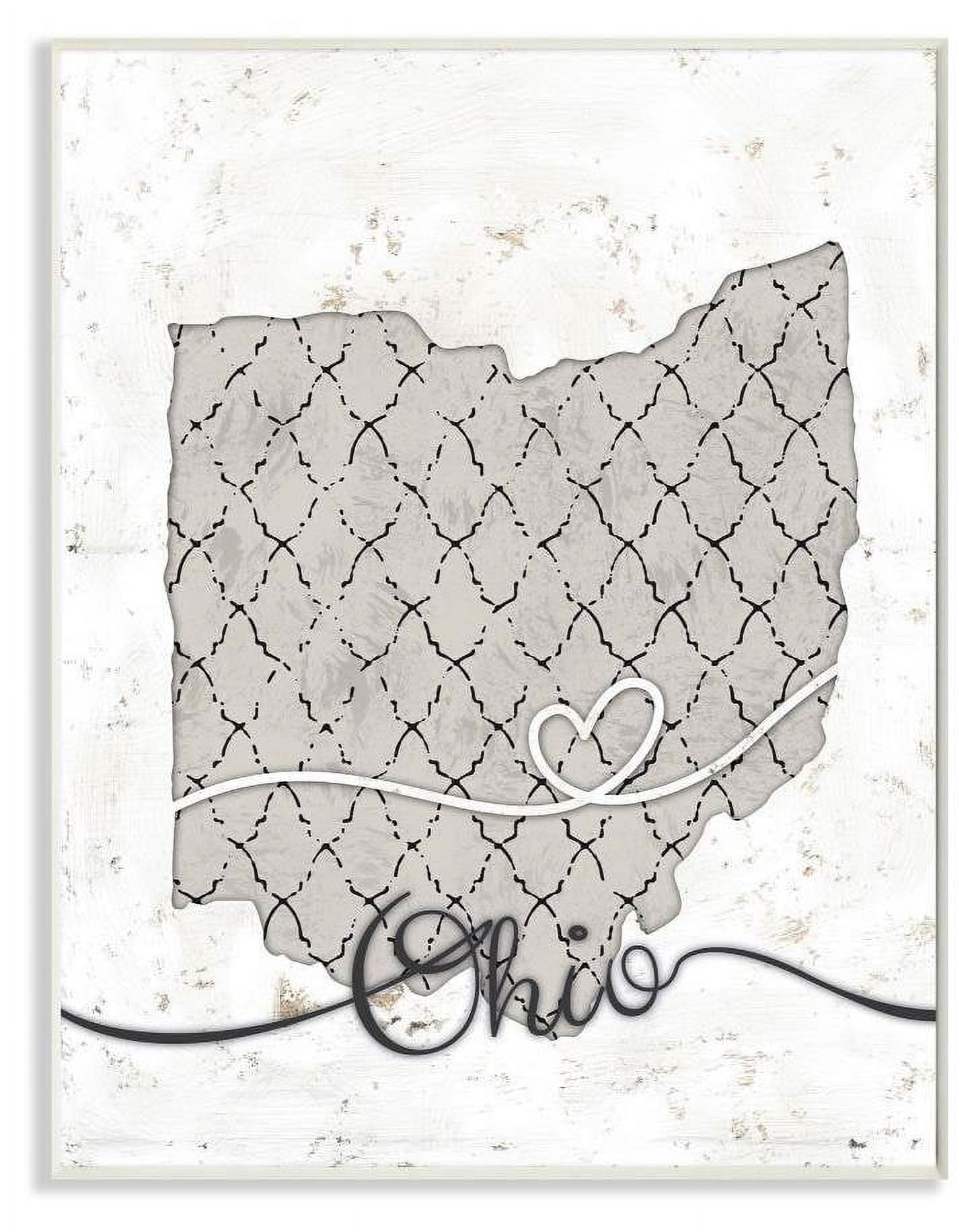 Stupell Industries Ohio Patterned Grey US State Design Wall Plaque by Ziwei Li