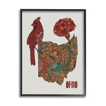 Stupell Industries Ohio State Carnation Blossom Intricate Floral Cardinal Graphic Art Black Framed Art Print Wall Art, Design by Valentina Harper