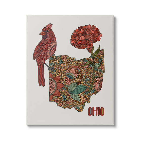 Stupell Industries Ohio State Carnation Blossom Intricate Floral Cardinal Graphic Art Gallery Wrapped Canvas Print Wall Art, Design by Valentina Harper