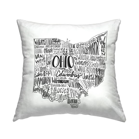 Stupell Industries Ohio State Typography Cities Map Shape Design by Saturday Evening Post Throw Pillow