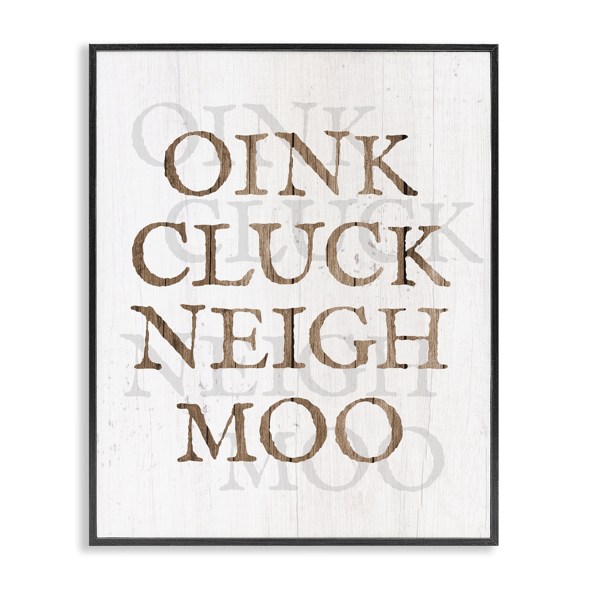 Stupell Industries Oink Cluck Neigh Moo Typography Painting Black Framed Art Print Wall Art, 11 x 14