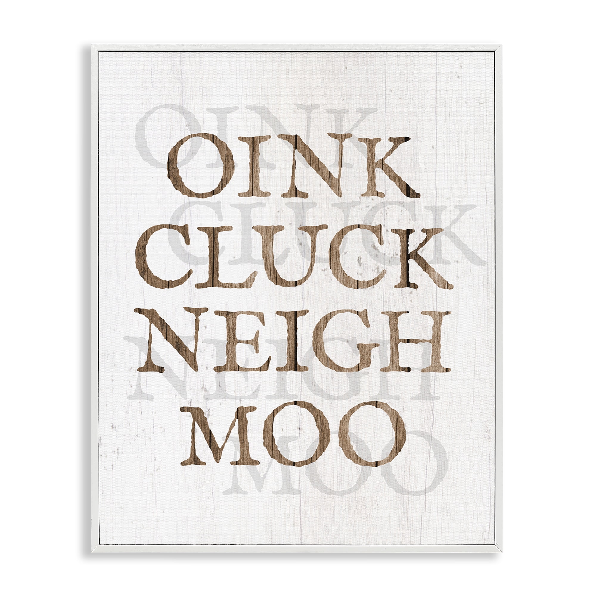 Stupell Industries Oink Cluck Neigh Moo Typography Painting White Framed Art Print Wall Art, 24 x 30