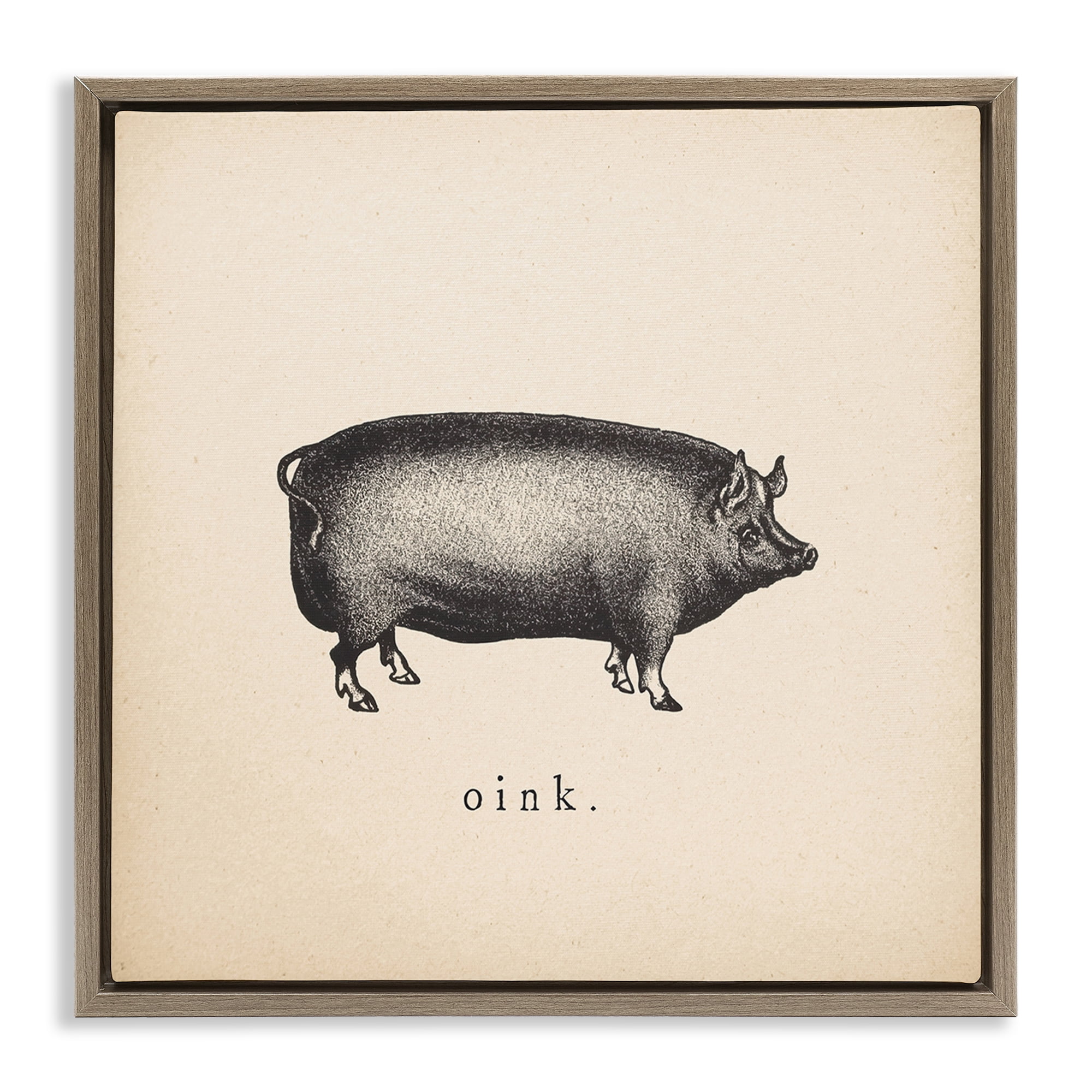 Stupell Industries Oink Farm Pig Sounds Animals Painting Brown Floater Framed Canvas Art Print Wall Art, 18 x 18