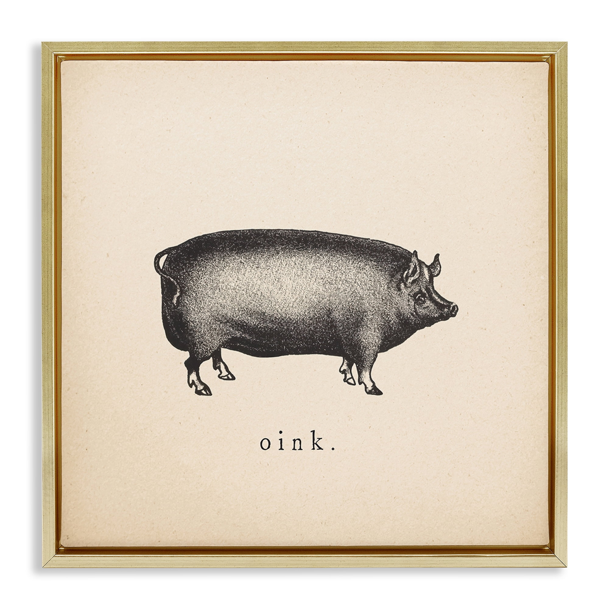Stupell Industries Oink Farm Pig Sounds Animals Painting Gold Floater Framed Canvas Art Print Wall Art, 18 x 18