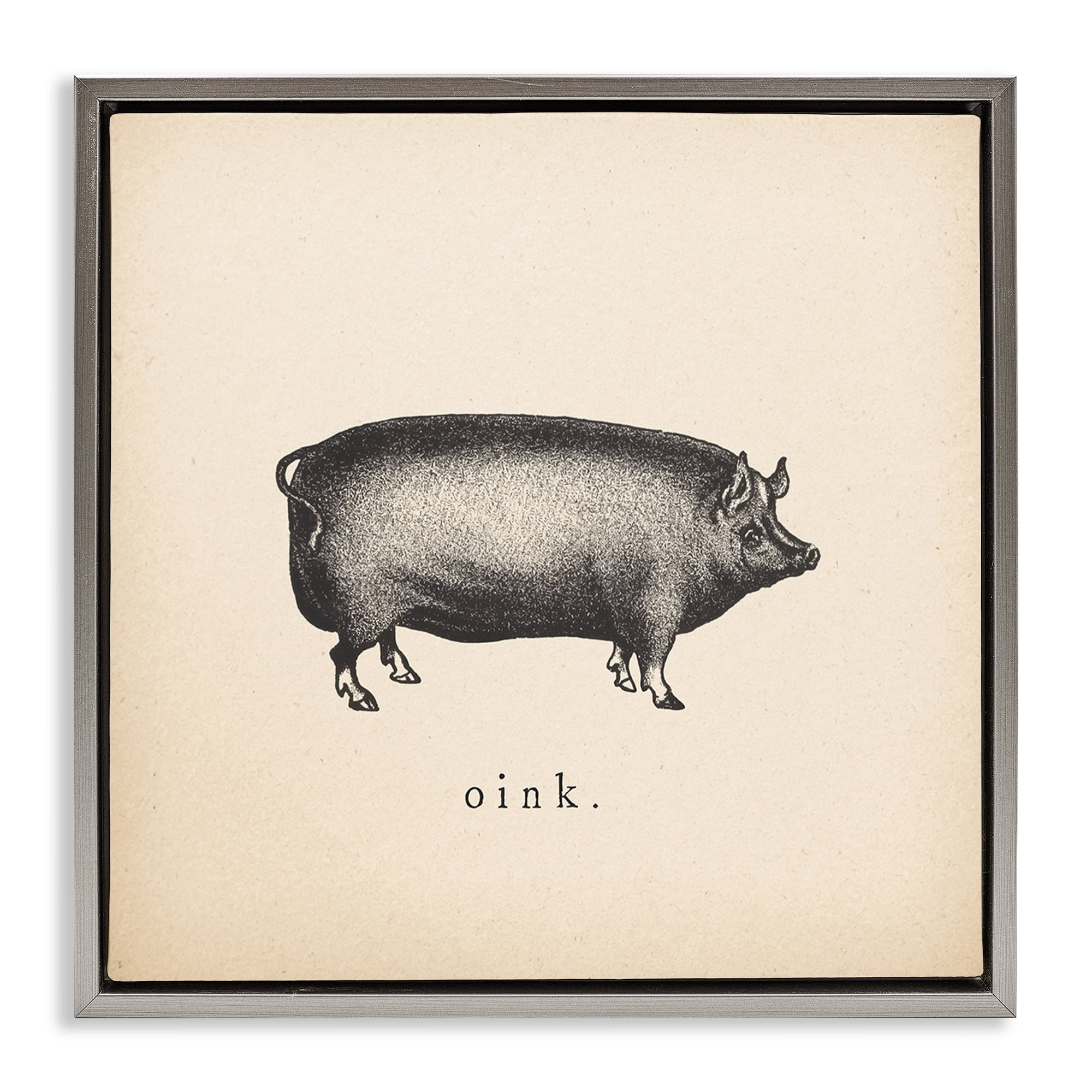 Stupell Industries Oink Farm Pig Sounds Animals Painting Gray Floater Framed Canvas Art Print Wall Art, 18 x 18