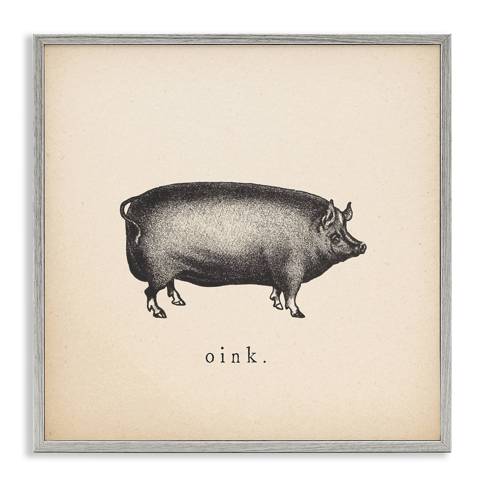 Stupell Industries Oink Farm Pig Sounds Animals Painting Gray Framed Art Print Wall Art, 17 x 17