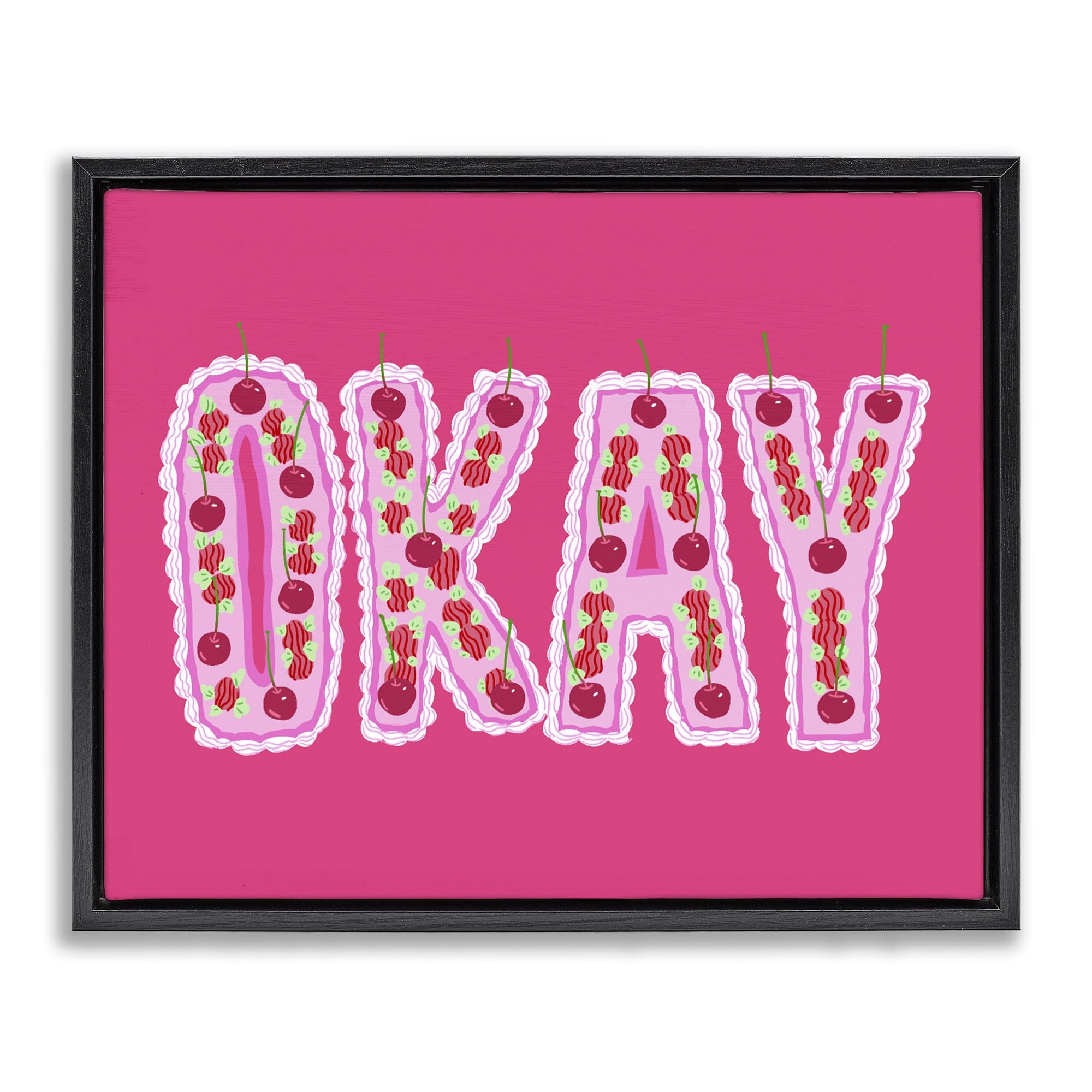 Stupell Industries Okay Cherry Cake Black Framed Floater Canvas Wall Art, design by Ziwei Li