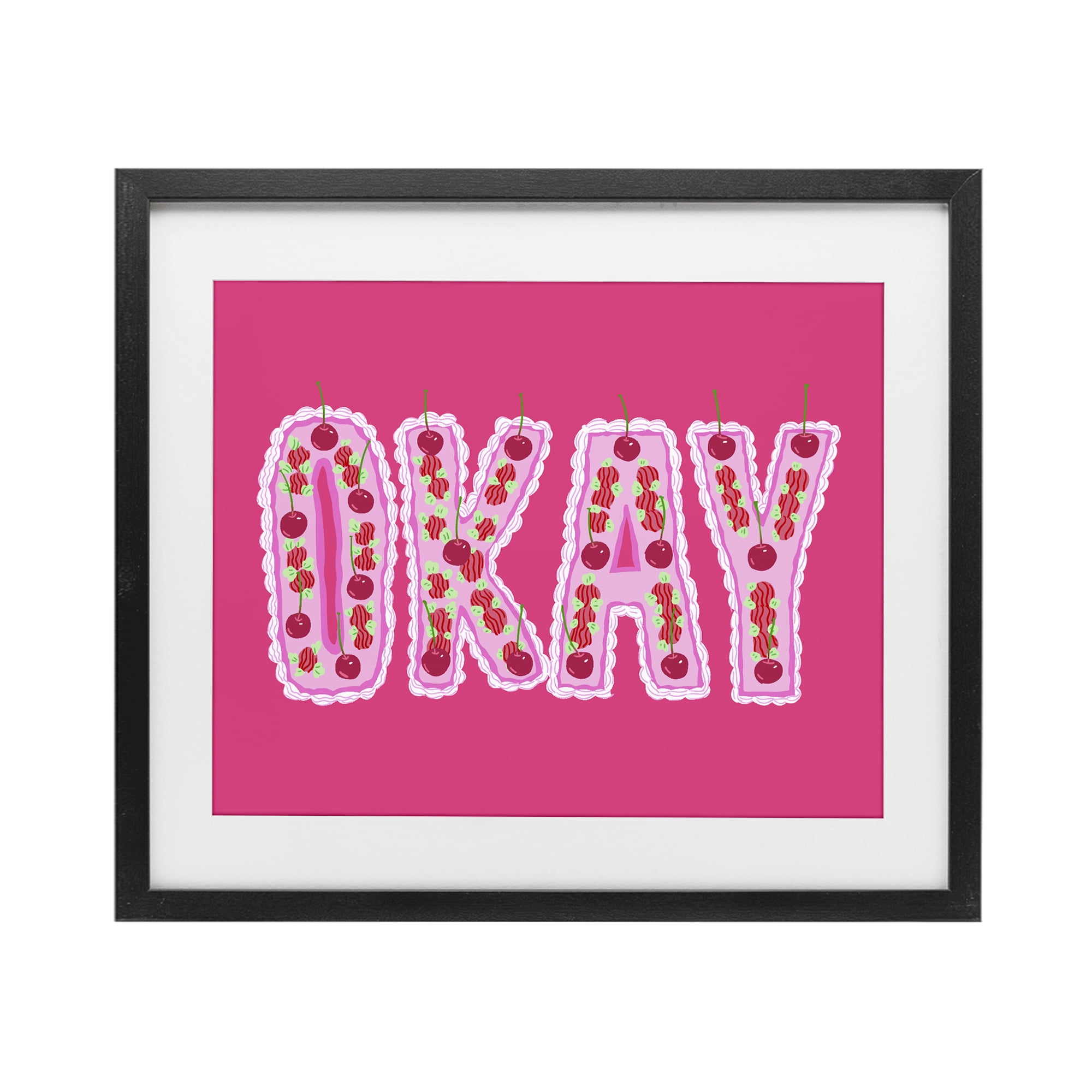 Stupell Industries Okay Cherry Cake Black Framed Print Under Glass, design by Ziwei Li