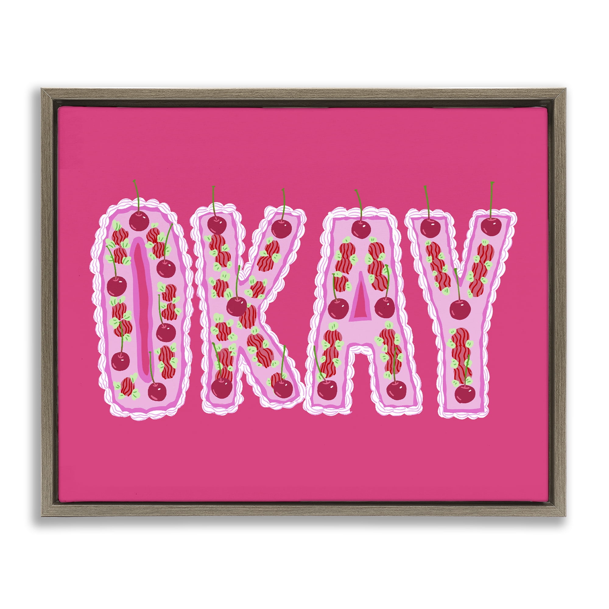 Stupell Industries Okay Cherry Cake Brown Framed Floater Canvas Wall Art, design by Ziwei Li