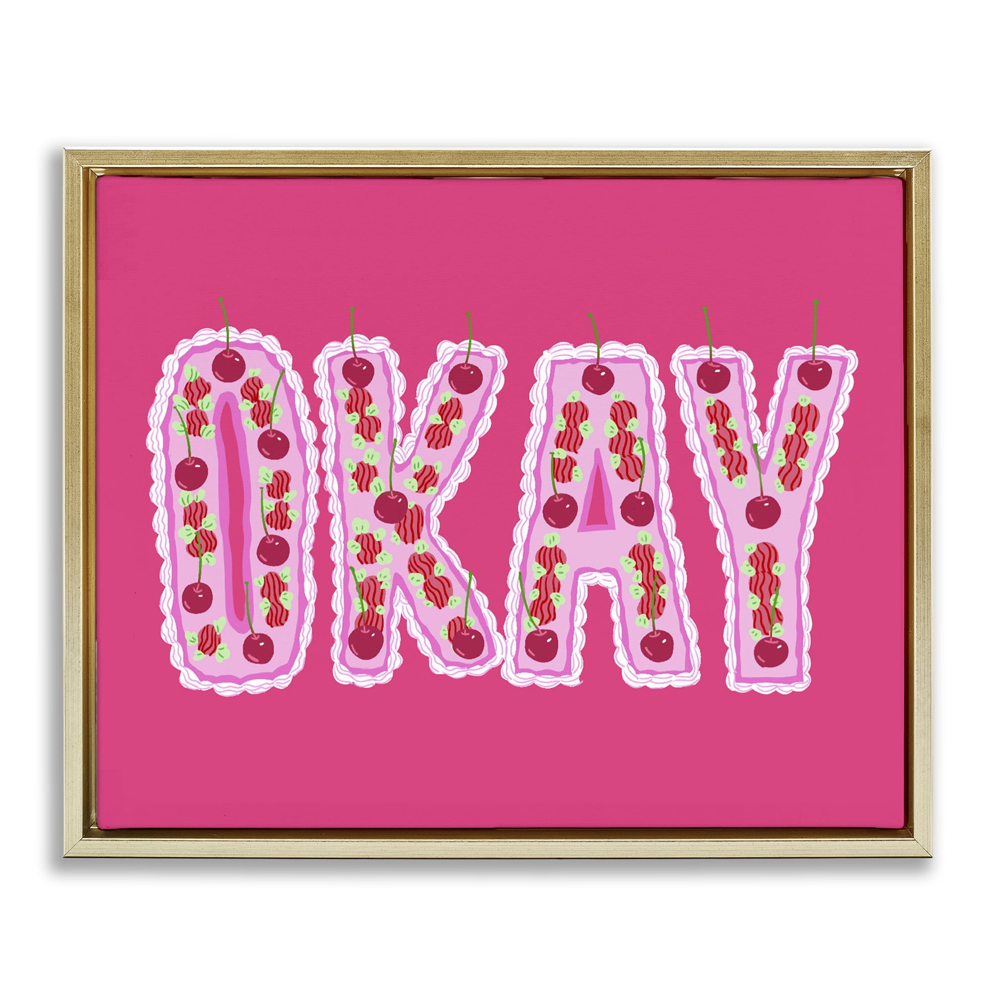 Stupell Industries Okay Cherry Cake Gold Framed Floater Canvas Wall Art, design by Ziwei Li