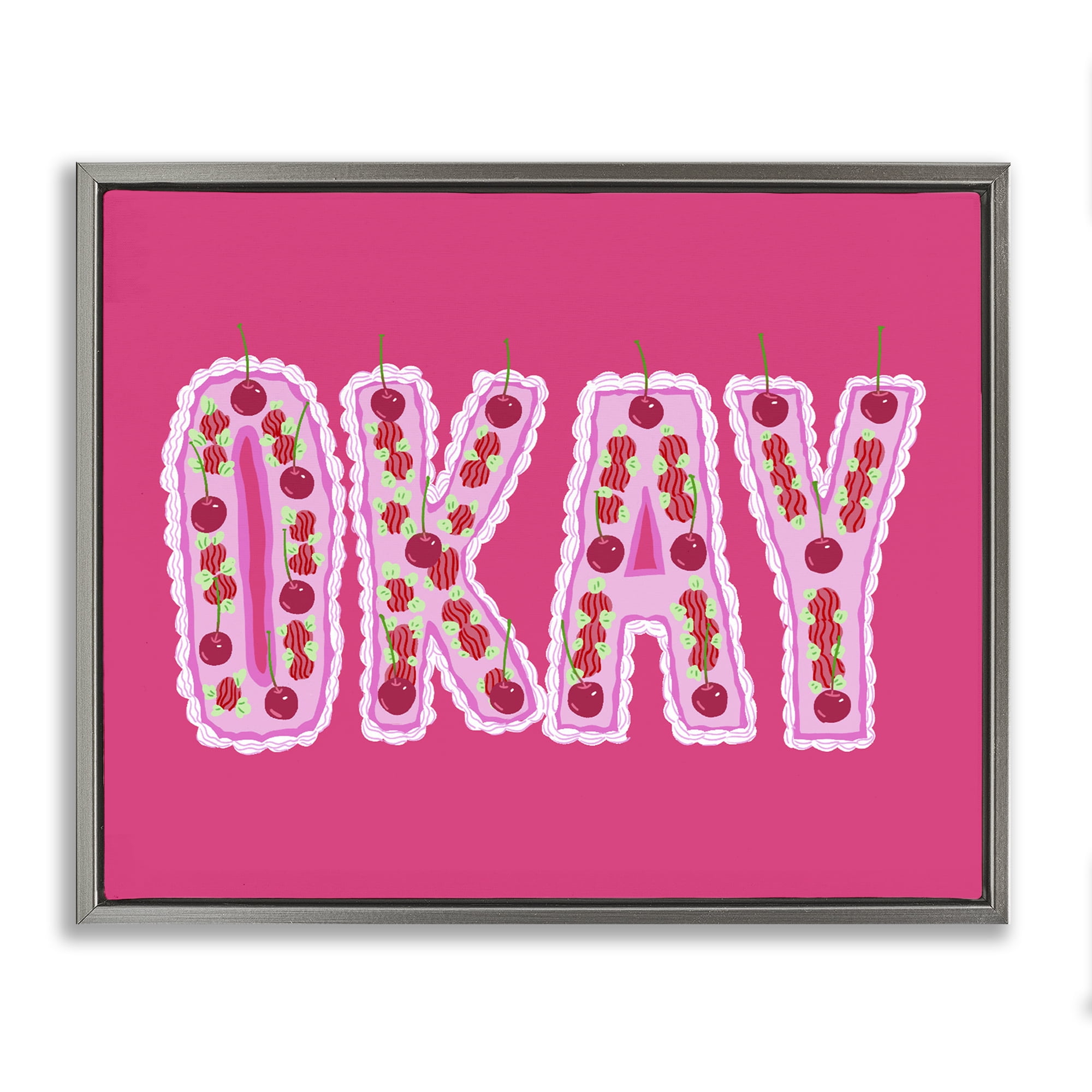 Stupell Industries Okay Cherry Cake Gray Framed Floater Canvas Wall Art, design by Ziwei Li