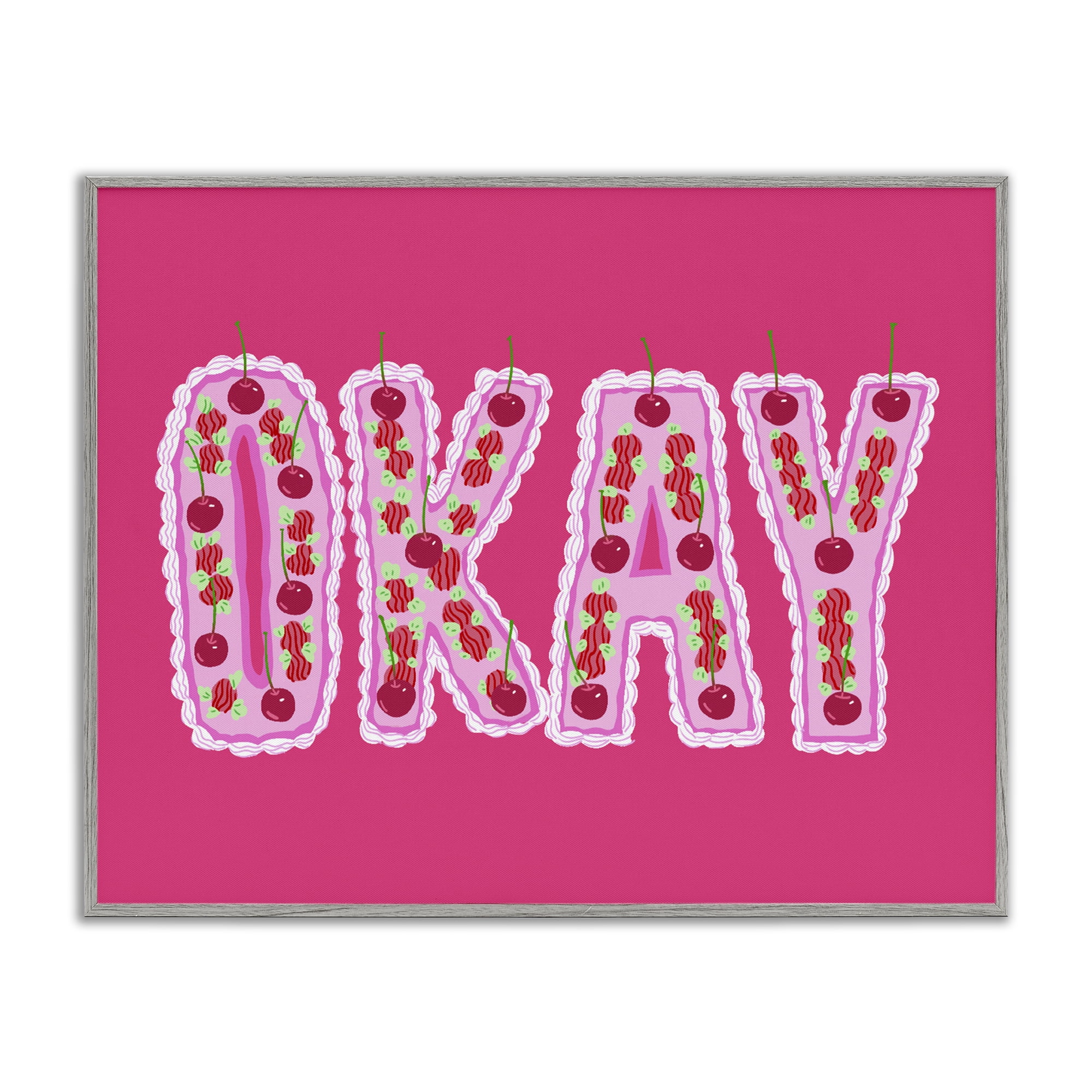Stupell Industries Okay Cherry Cake Gray Framed Giclee Art, design by Ziwei Li