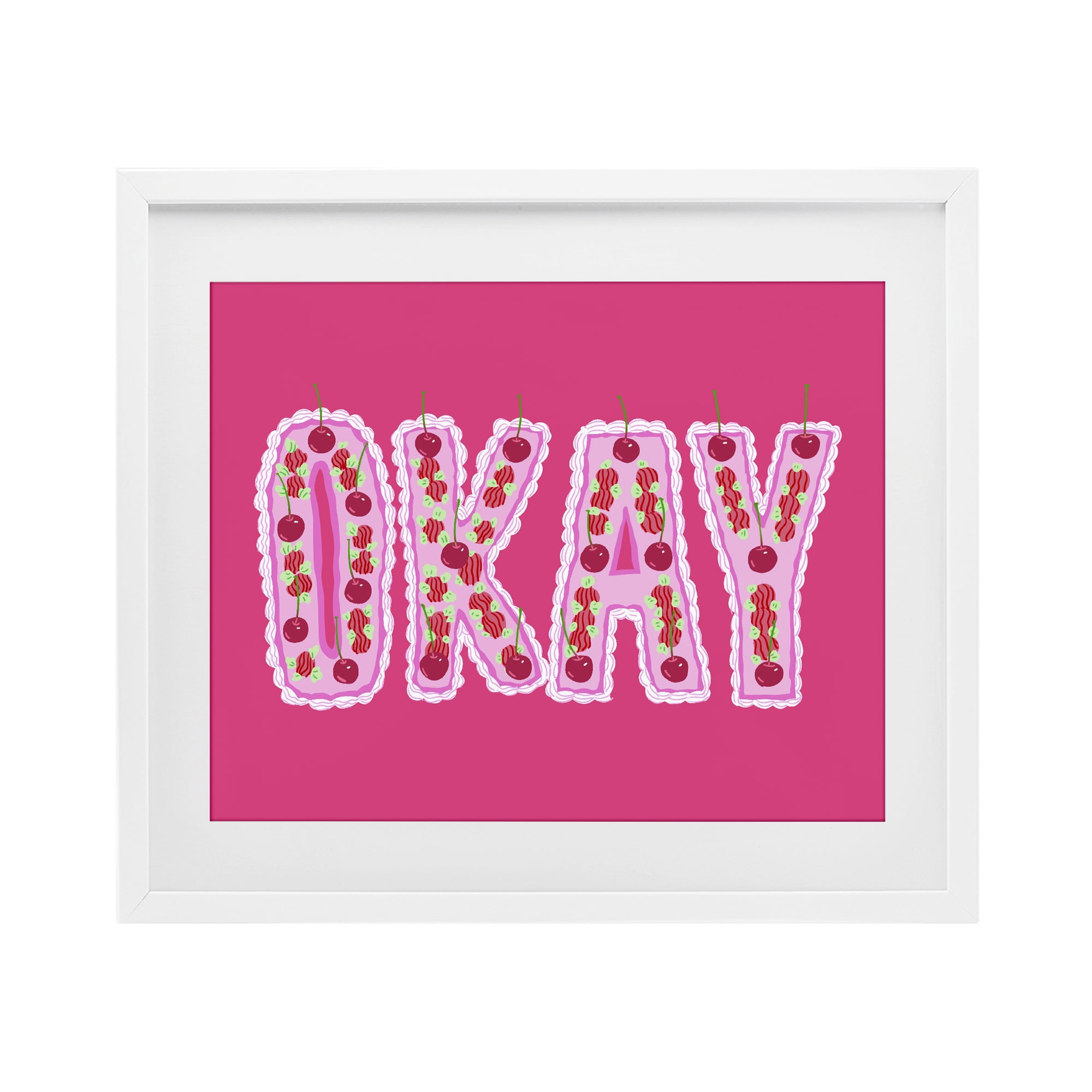 Stupell Industries Okay Cherry Cake White Framed Print Under Glass, design by Ziwei Li