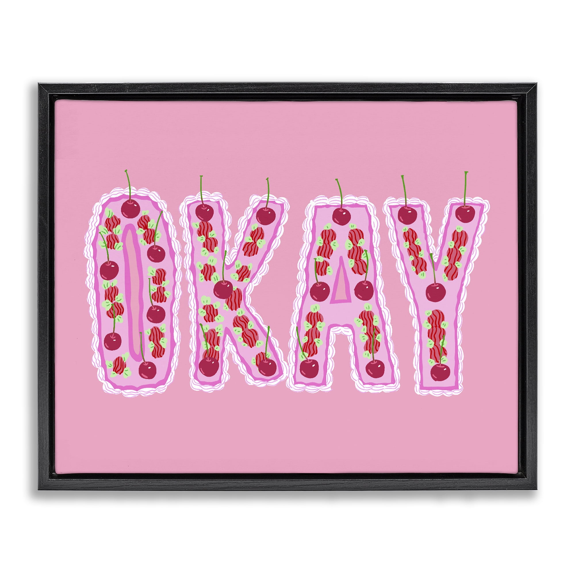 Stupell Industries Okay Pastel Cherry Cake Black Framed Floater Canvas Wall Art, design by Ziwei Li