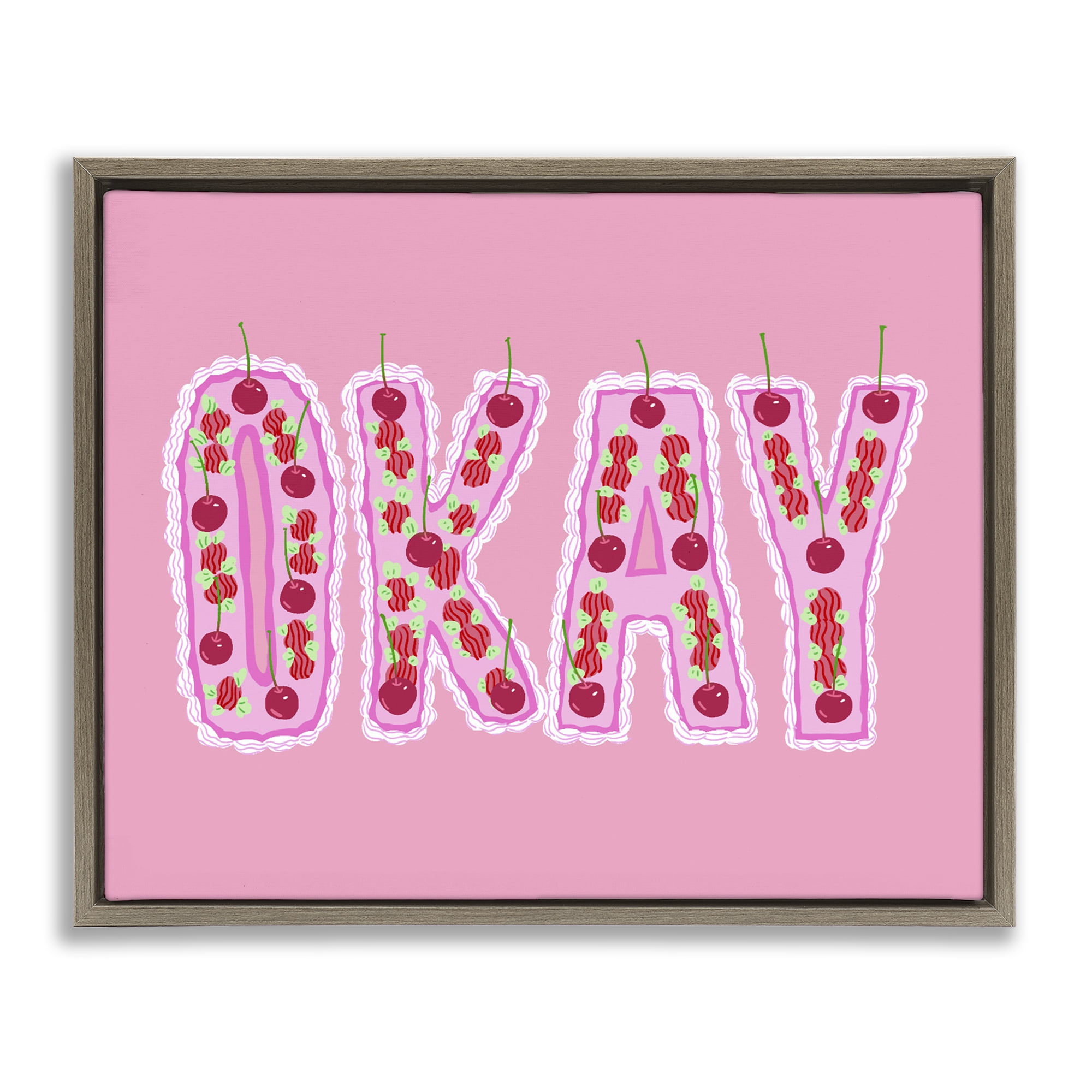 Stupell Industries Okay Pastel Cherry Cake Brown Framed Floater Canvas Wall Art, design by Ziwei Li