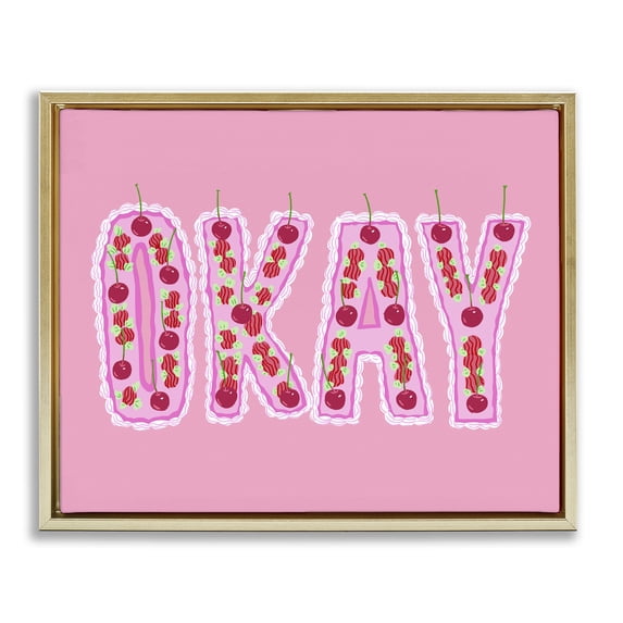 Stupell Industries Modern Okay Pastel Cherry Cake Gold Floating Frame Canvas Art, 31 x 25, by Ziwei Li