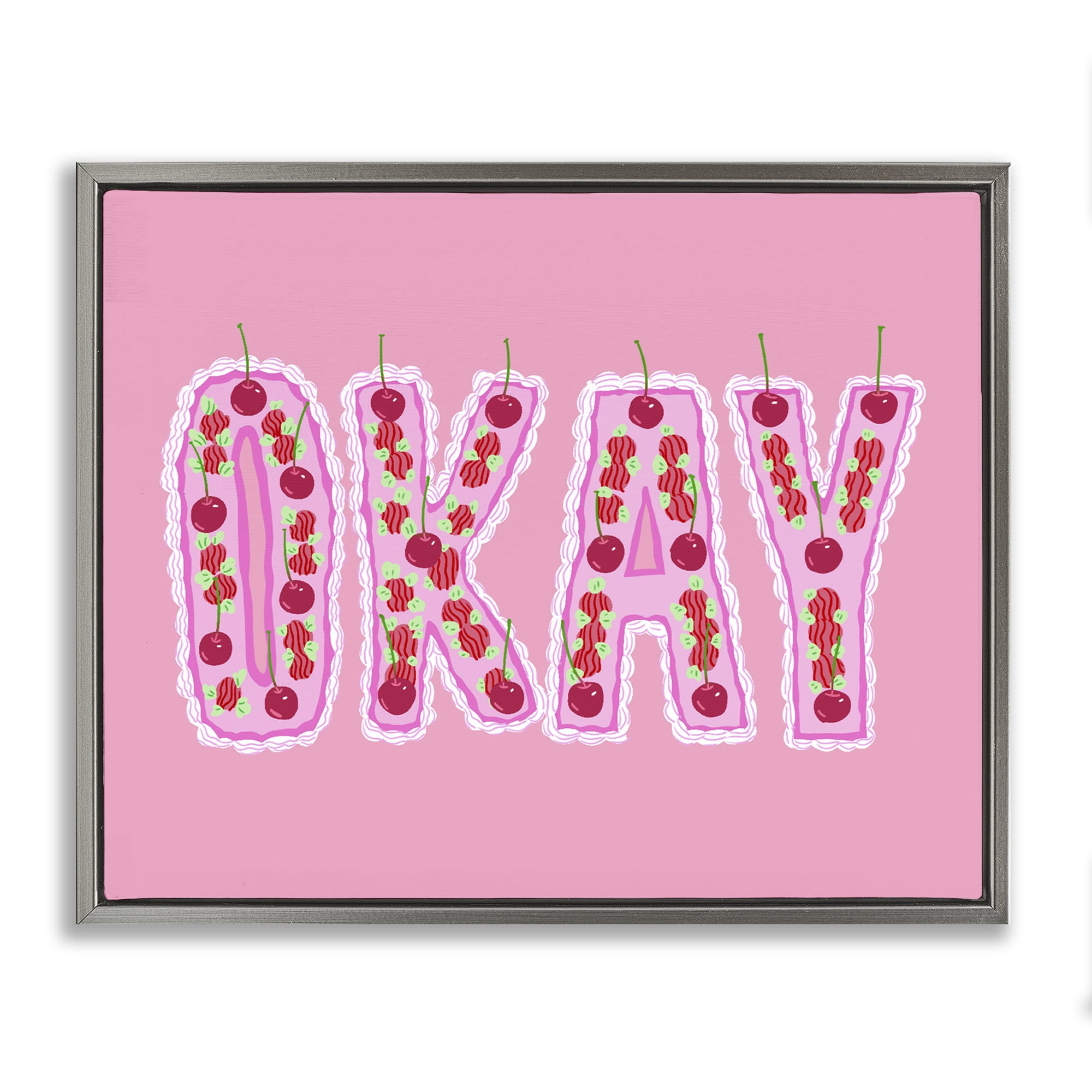 Stupell Industries Okay Pastel Cherry Cake Gray Framed Floater Canvas Wall Art, design by Ziwei Li