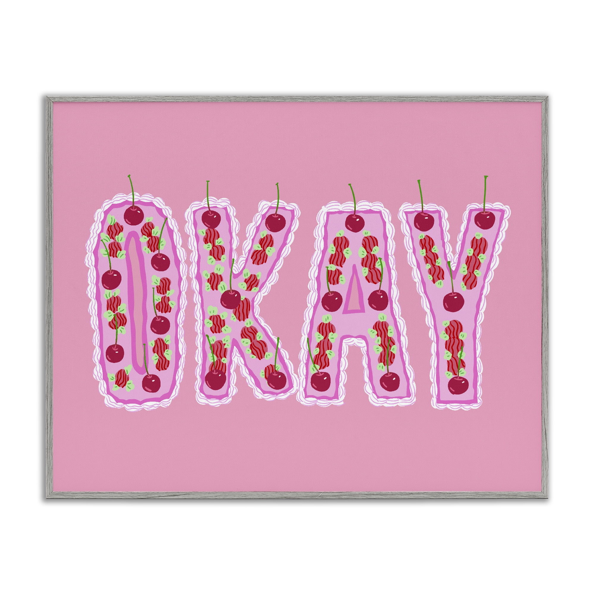 Stupell Industries Okay Pastel Cherry Cake Gray Framed Giclee Art, design by Ziwei Li