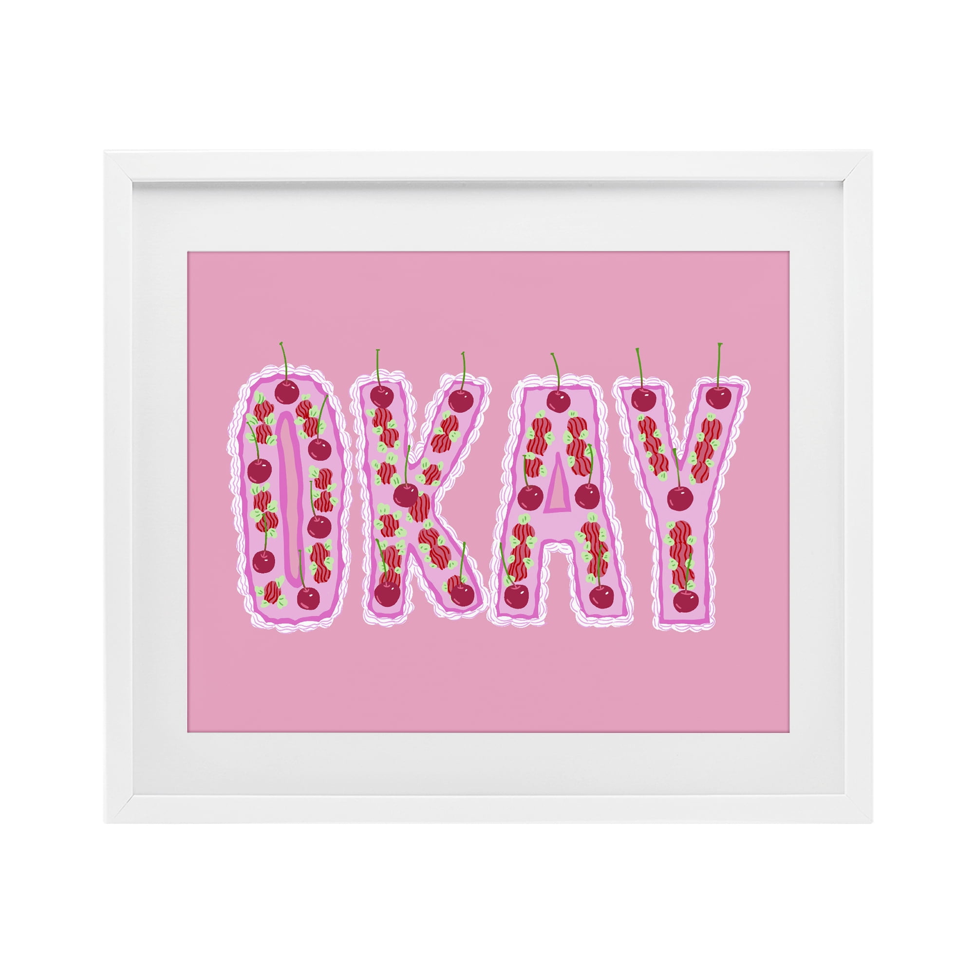 Stupell Industries Okay Pastel Cherry Cake White Framed Print Under Glass, design by Ziwei Li