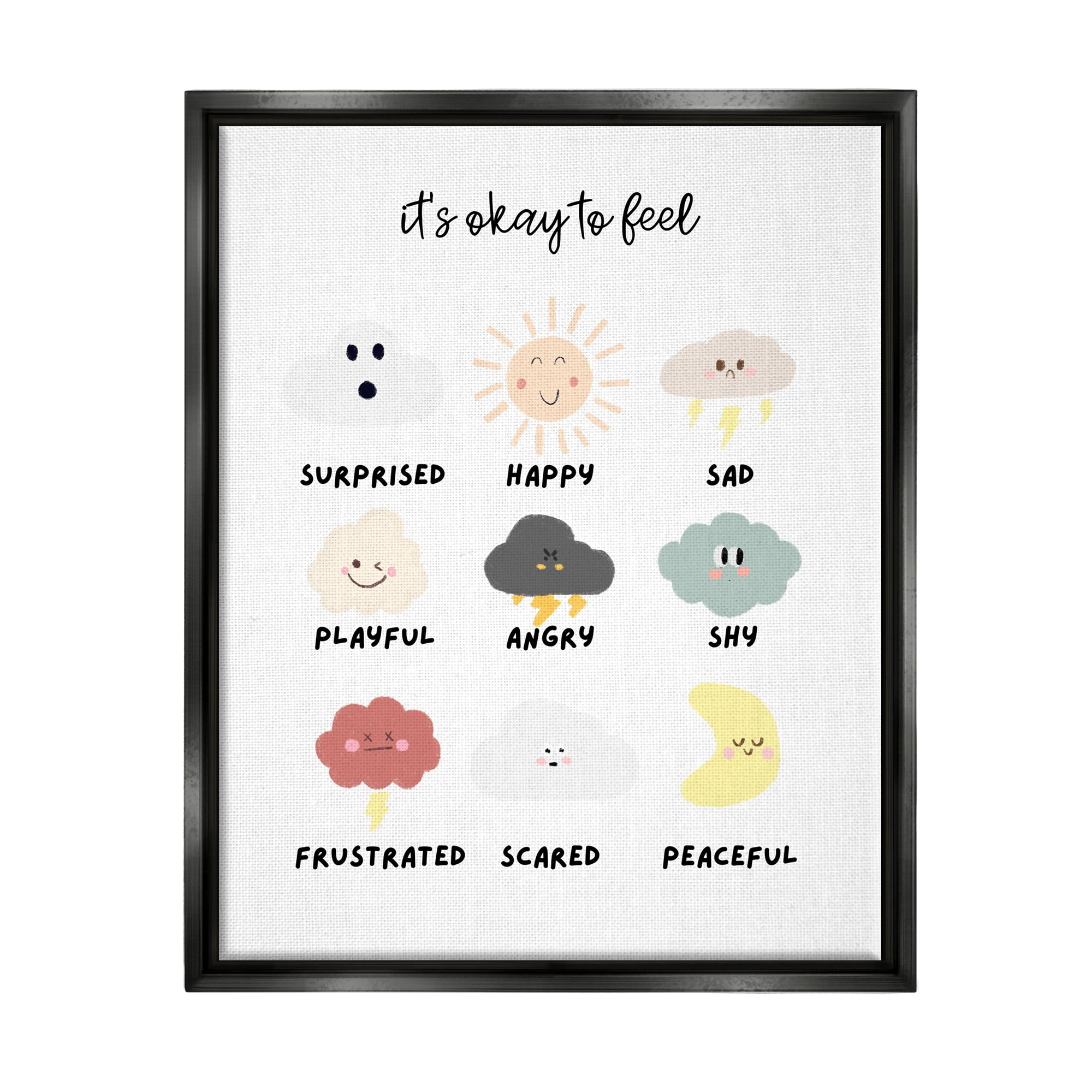 Stupell Industries Okay to Feel Emotions Chart Landscape Painting Black Floater Framed Canvas Art Print Wall Art, 17 x 21