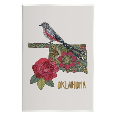 Stupell Industries Oklahoma State Bird & Flower Detailed Floral Pattern Graphic Art Unframed Art Print Wall Art, Design by Valentina Harper