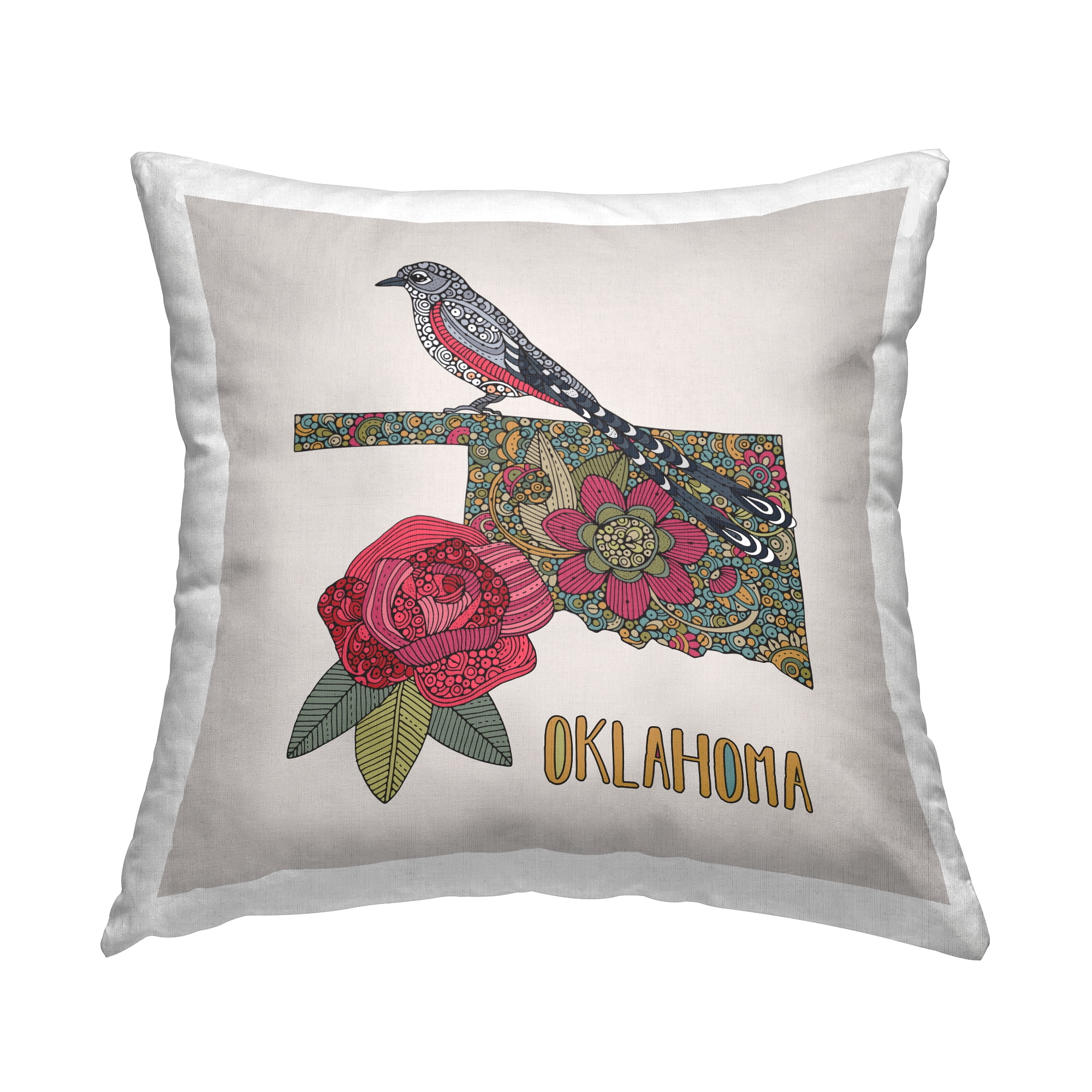 Stupell Industries Oklahoma State Bird Flowers Square Decorative Printed Throw Pillow, 18 x 18,