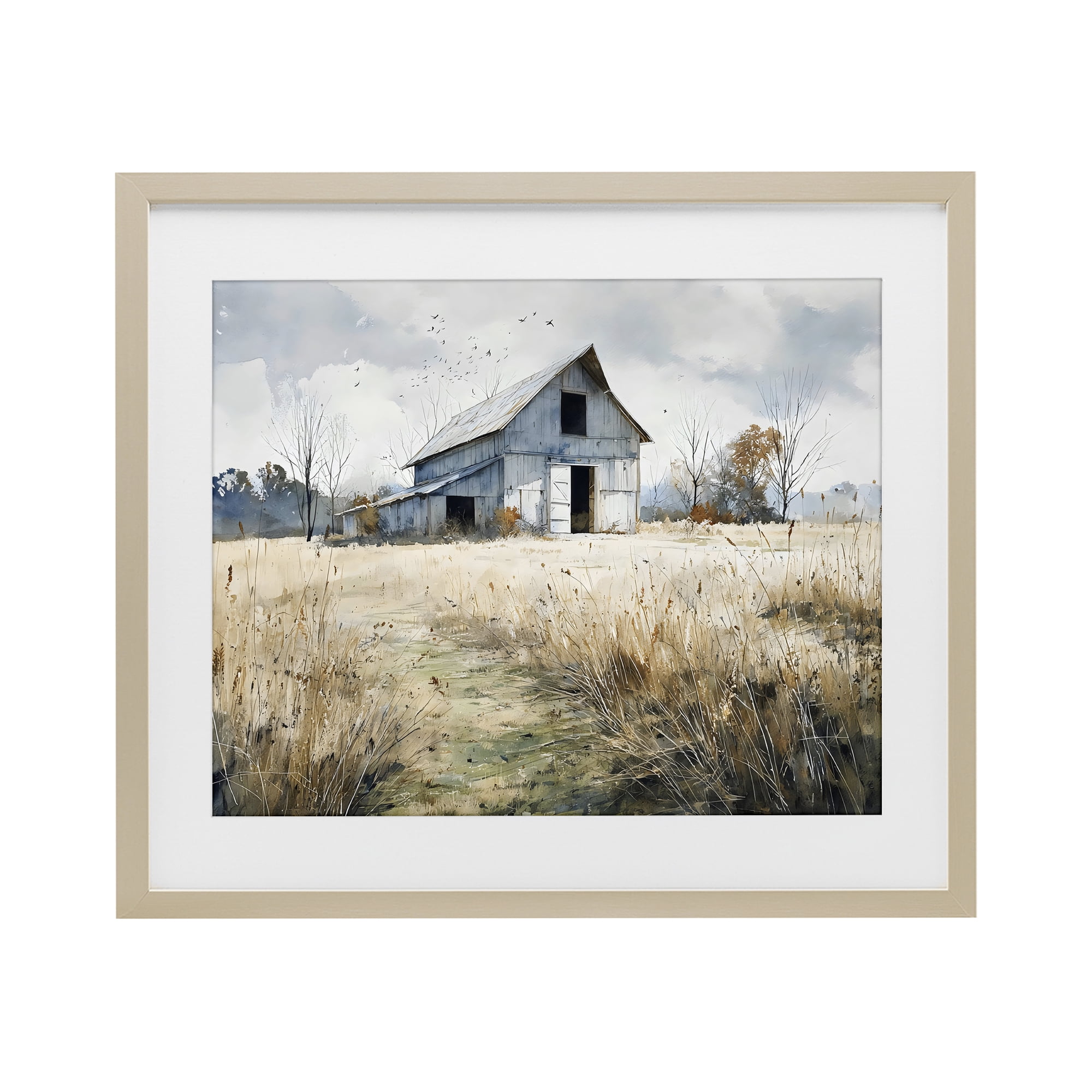 Stupell Industries Old Blue Barn in Farmland Birch Framed Print Under Glass, design by Franklyn Gregory