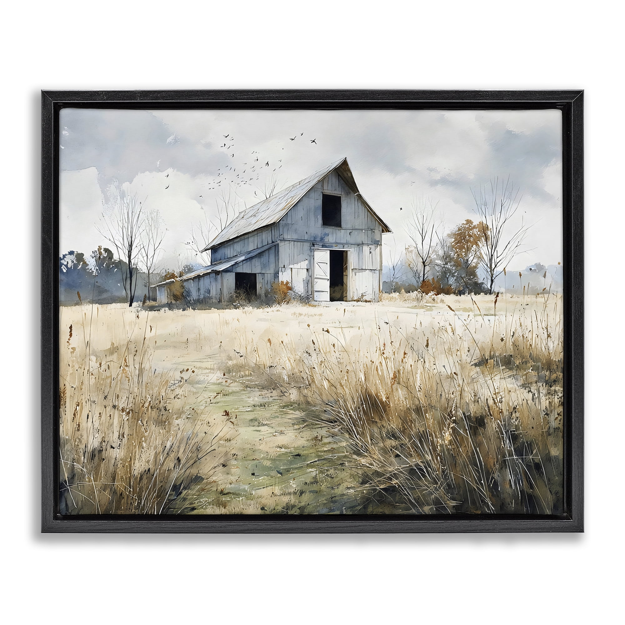 Stupell Industries Old Blue Barn in Farmland Black Framed Floater Canvas Wall Art, design by Franklyn Gregory