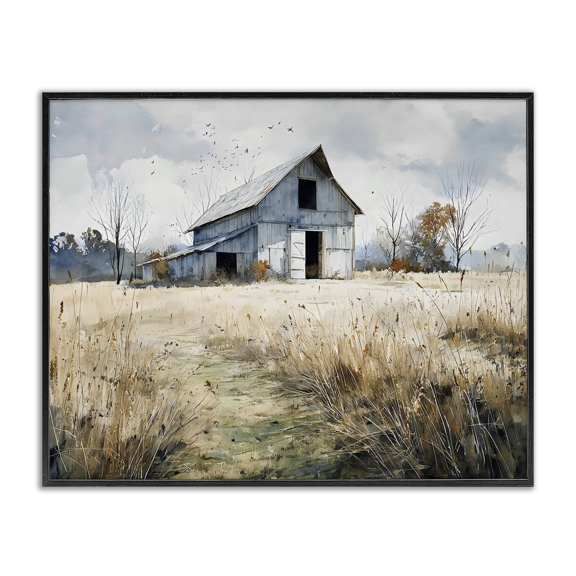 Stupell Industries Old Blue Barn in Farmland Black Framed Giclee Art, design by Franklyn Gregory