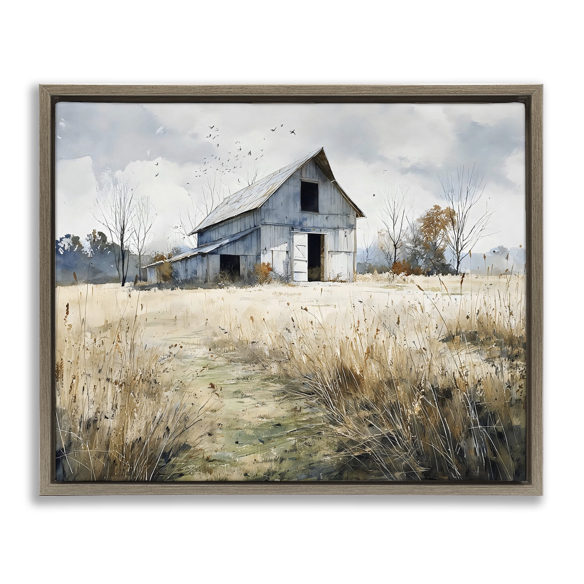 Stupell Industries Old Blue Barn in Farmland Brown Framed Floater Canvas Wall Art, design by Franklyn Gregory