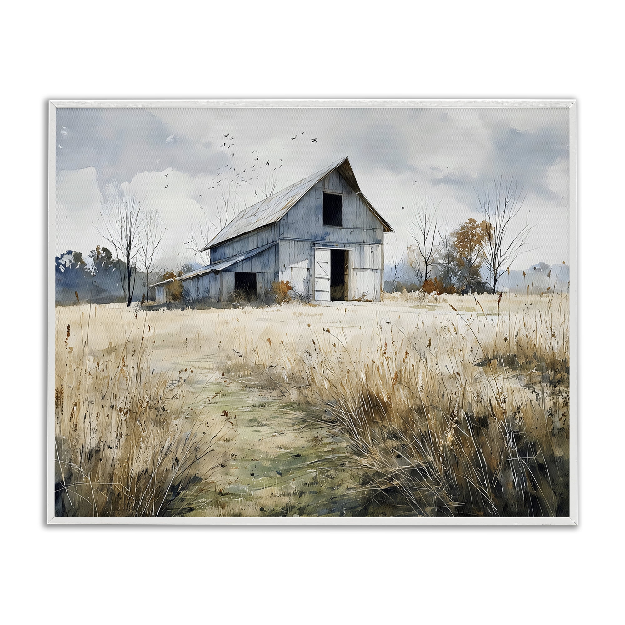 Stupell Industries Old Blue Barn in Farmland White Framed Giclee Art, design by Franklyn Gregory