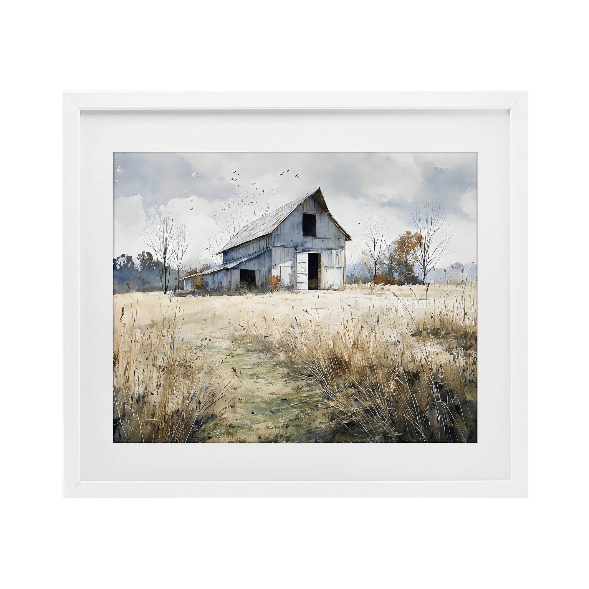 Stupell Industries Old Blue Barn in Farmland White Framed Print Under Glass, design by Franklyn Gregory