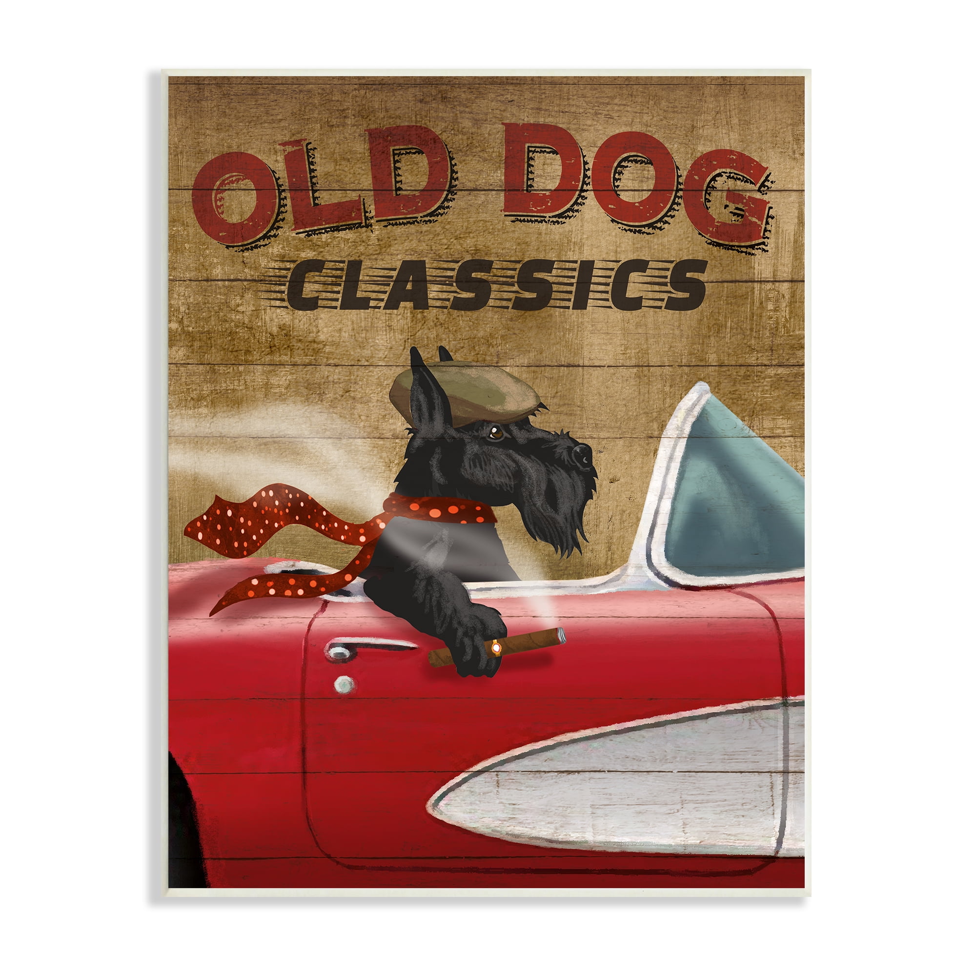 Stupell Industries Old Dog Classics Scottish Terrier Cigar Sports Car Animals & Insects Painting Unframed Art Print Wall Art, 10 x 15